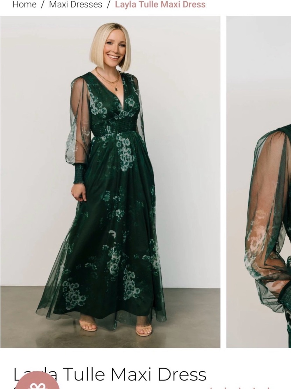 Baltic Born Green Floral Tulle Maxi Dress